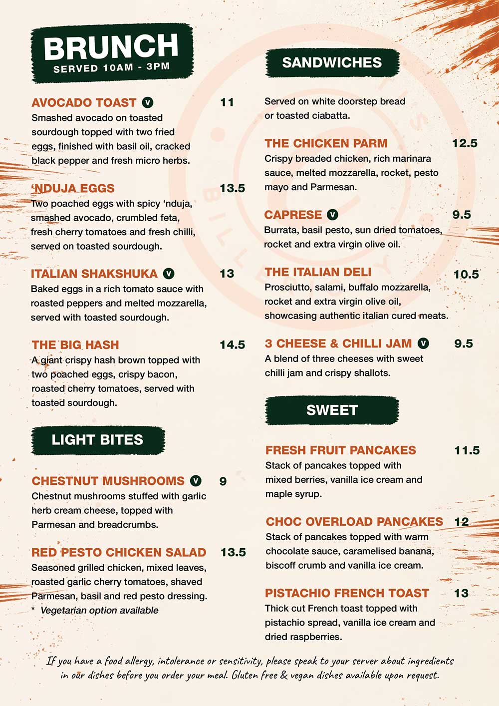 Cristi's brunch menu, front