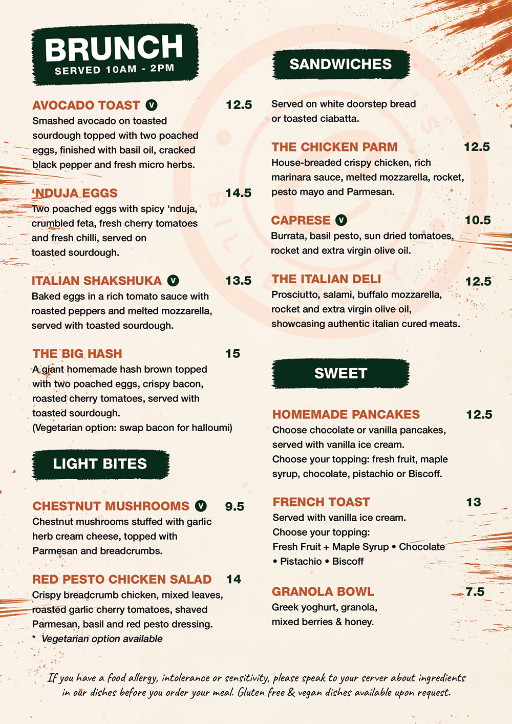 Cristi's brunch menu, front