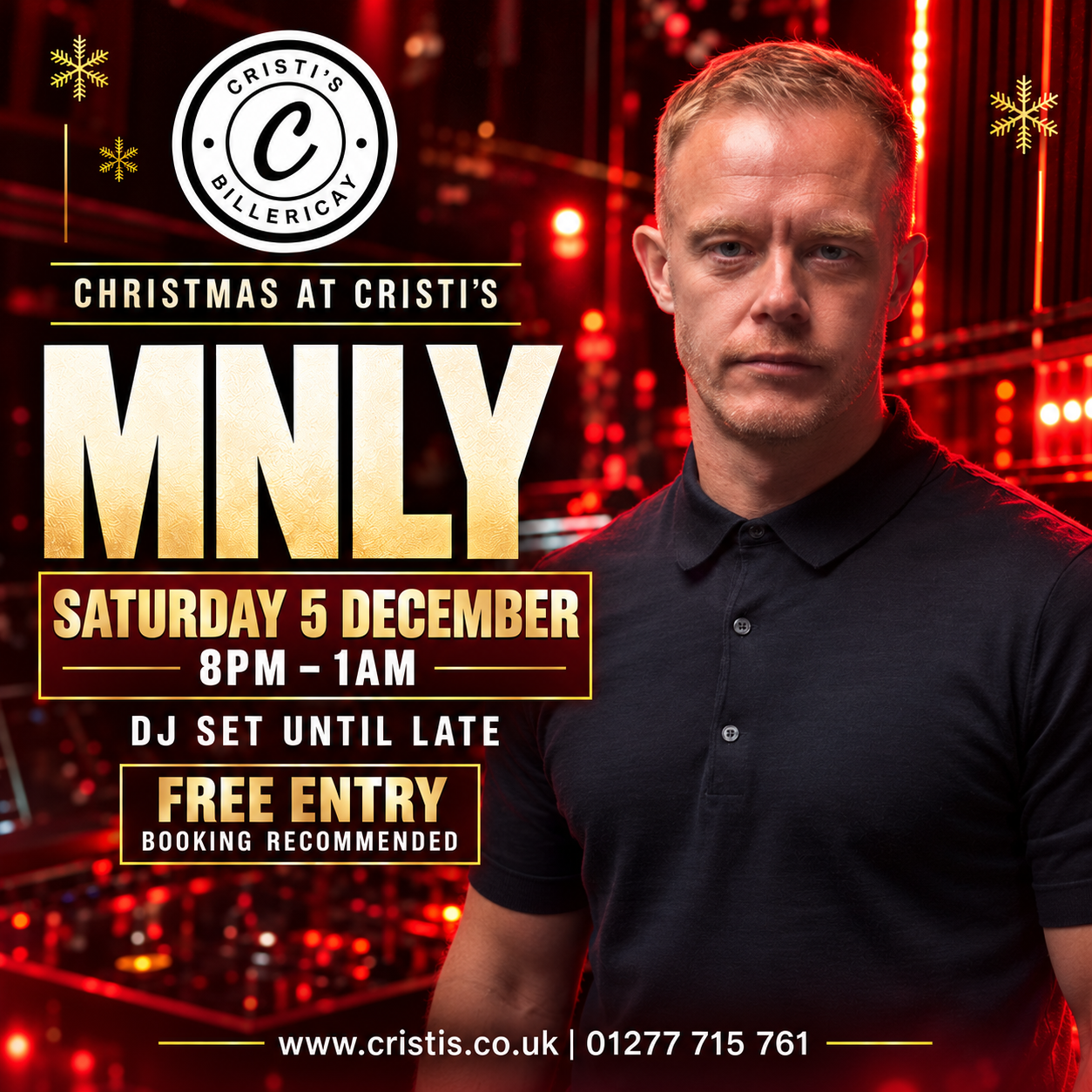 MNLY performing at Cristi’s Billericay on Saturday 5 December 2026